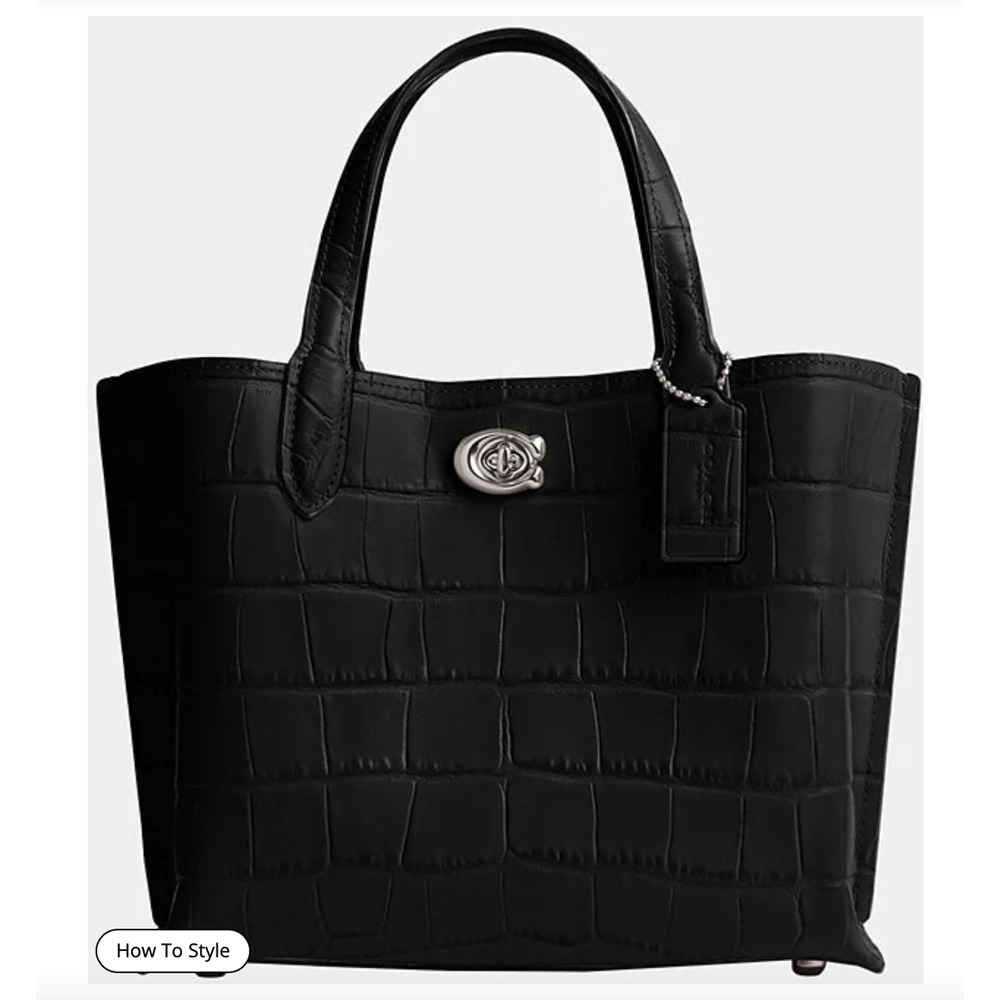 NWT COACH Black Leather Croco Willow Tote 24 Bag